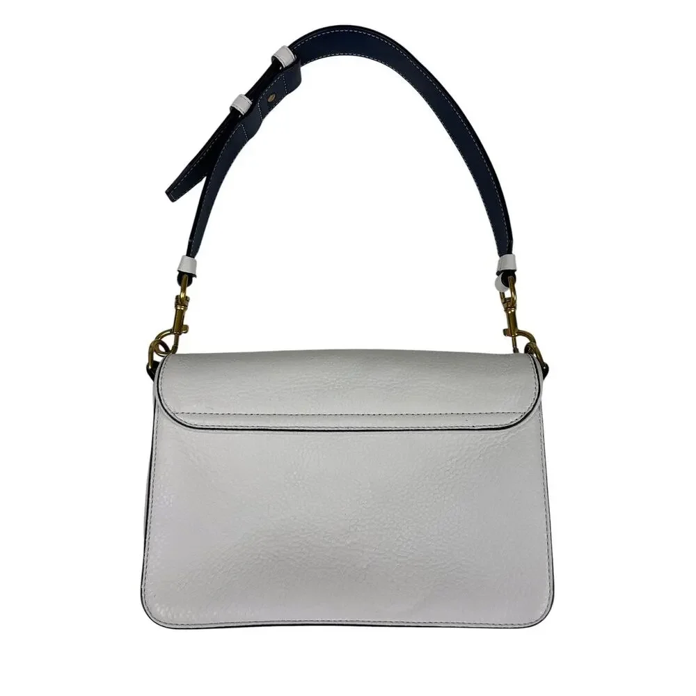 Tory Burch White Pebbled Leather Top Handle Convertible Shoulder Bag
